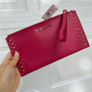 NWT Michael Kors Jet Set Travel Stud Clutch red